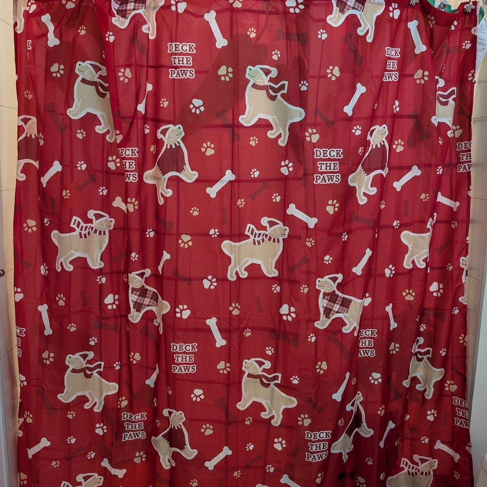 Festive Red Dog Shower Curtain